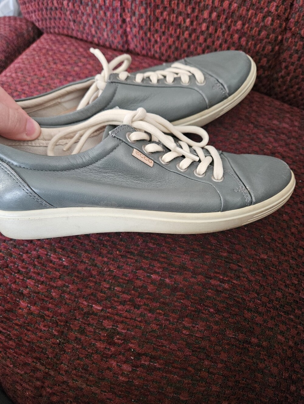 Women's ECCO Soft 7 Leather Sneakers In A Muted Blue Color. Size 8